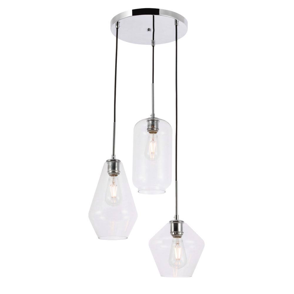 Alt View 8. Living District - Gene 3 light Chrome and Clear glass pendant - Chrome And Clear Glass.