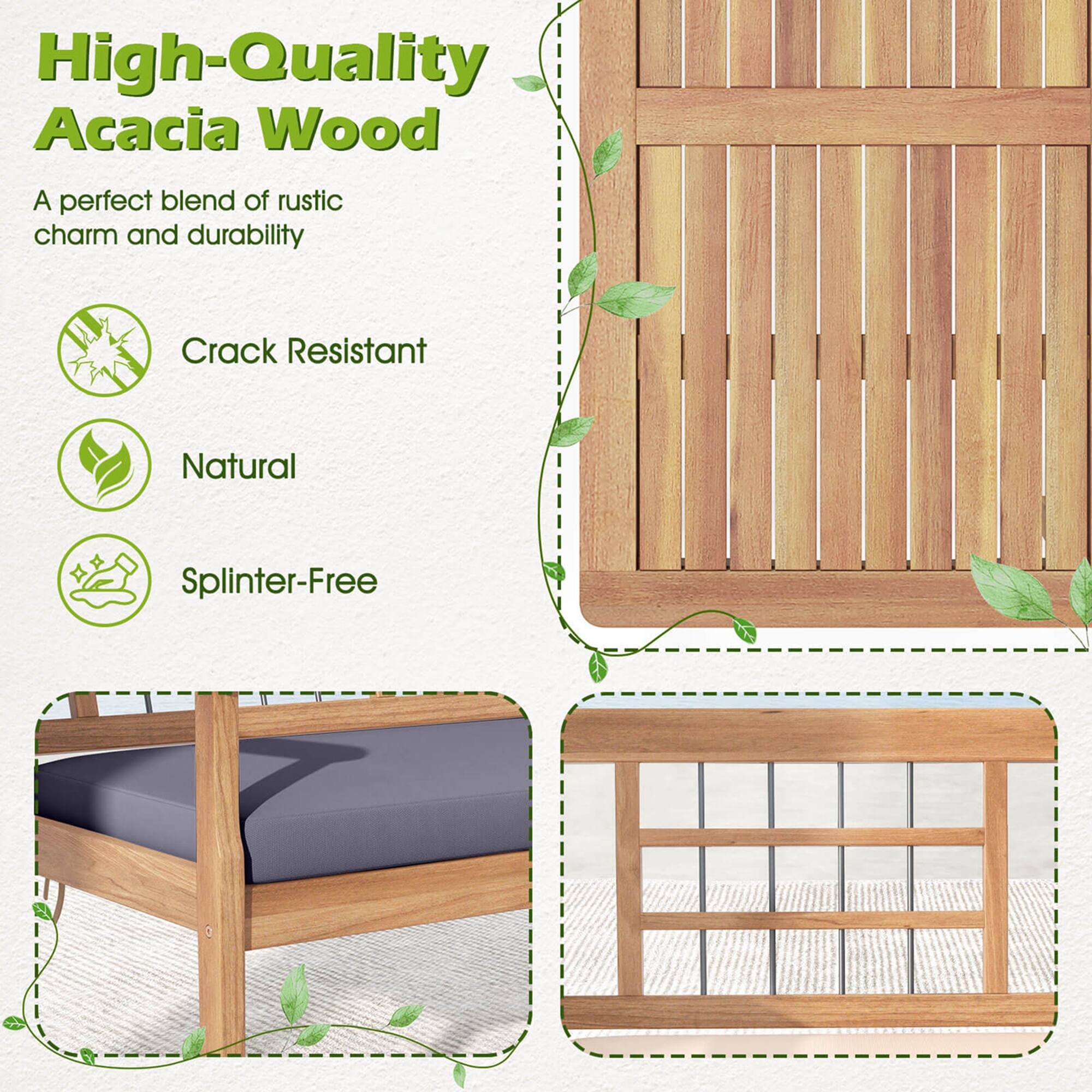 High-Quality Acacia Wood: A perfect blend of rustic charm and durability. Crack Resistant. Natural. Splinter-Free.