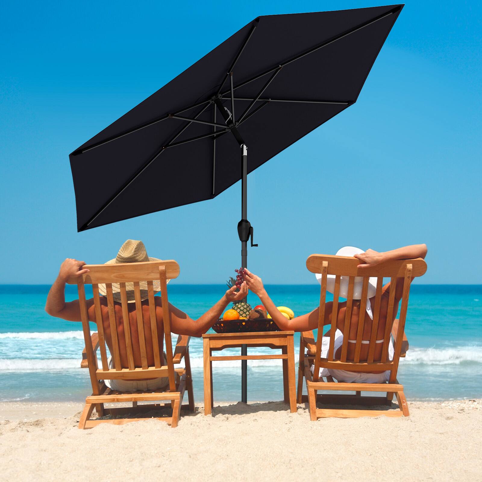 Alt View 3. Gymax - Gymax 7.5 ft Patio Umbrella Outdoor Heavy Duty Market Umbrella w/ Push Button Tilt Black - Black.