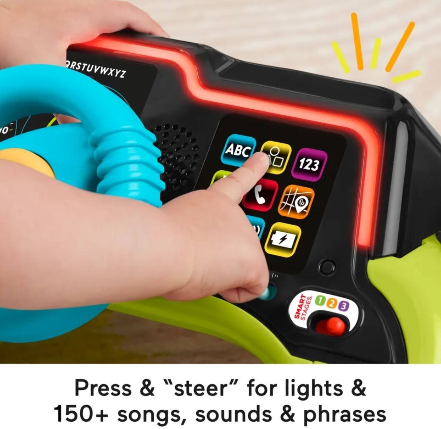 RSTUVWXYZ o ABC 123 fp 1 SMART STAGES. 2 3 Press & "steer" for lights & 150+ songs, sounds & phrases.