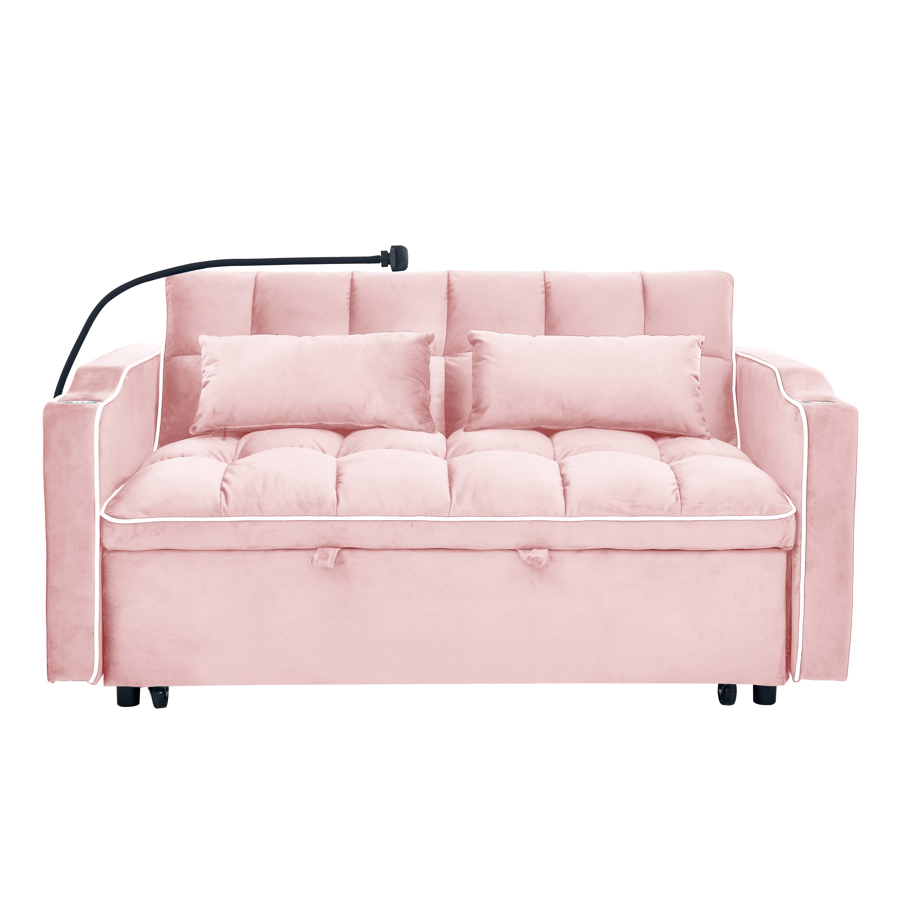 Alt View 4. GOODSILO - Versatile 55-Inch Foldable Sofa Bed with Adjustable Backrest and Modern Convenience Features for Living Spaces - Baby Pink.