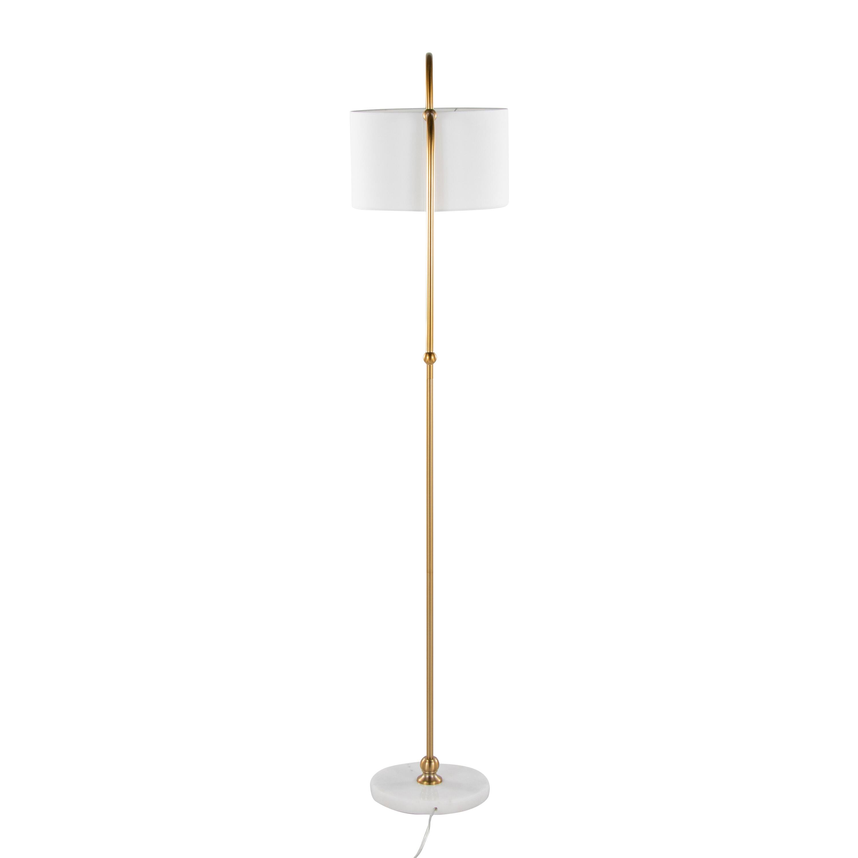 Alt View 1. Loheer - Loheer 63 Inch Gold Metal Floor Lamp with White Marble Base and Linen Shade for Living Room - Gold.