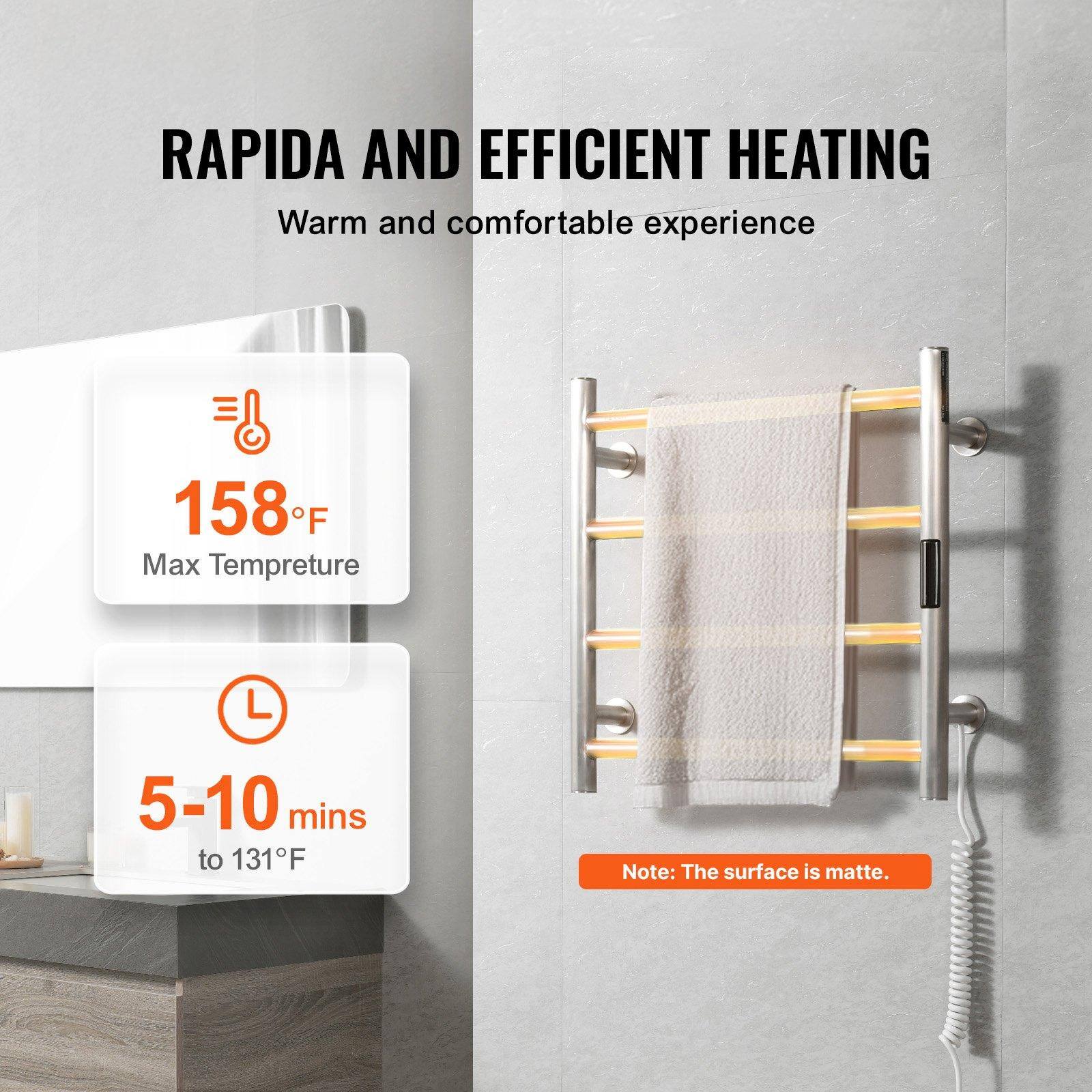 RAPIDA AND EFFICIENT HEATING  
Warm and comfortable experience  

158°F  
Max Temperature  

5-10 mins to 131°F  

Note: The surface is matte.