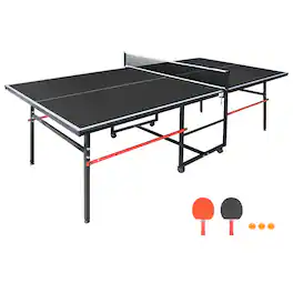 APRILSOUL - 8FT Mid-Size Table Tennis Table Foldable and Portable Ping Pong Table Set for Indoor Games with Net - Black