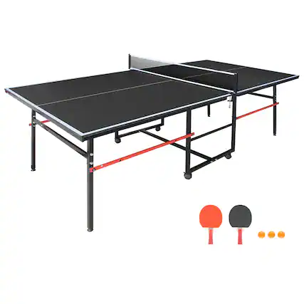 Front. APRILSOUL - 8FT Black Mid-Size Table Tennis Table Foldable and Portable Ping Pong Table Set for Indoor Games with Net - Black.