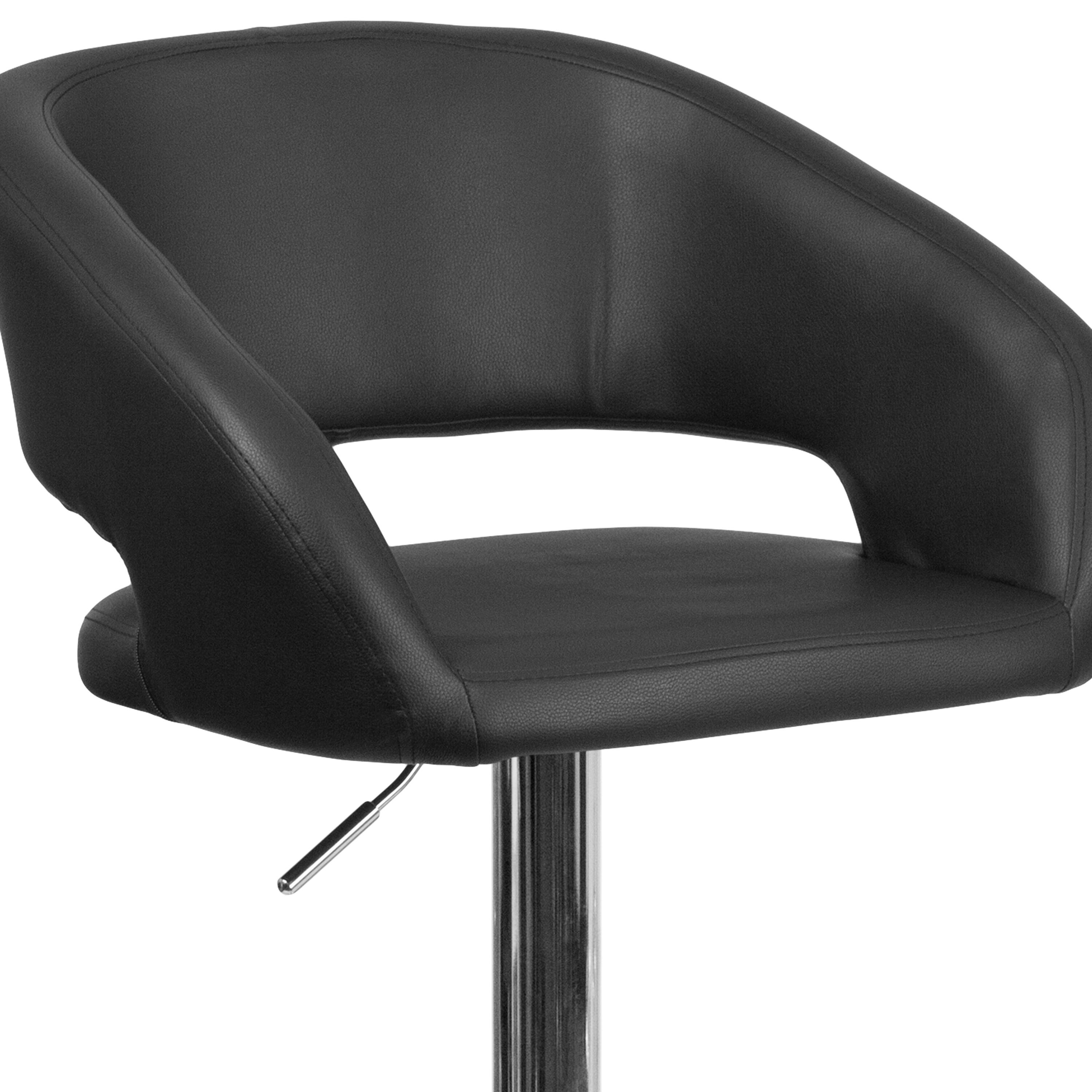 Alt View 8. Emma + Oliver - Shae Contemporary Upholstered Adjustable Height Barstool with Rounded, Cutout Mid-Back and Pedestal Base - Black Vinyl/Chrome Frame.