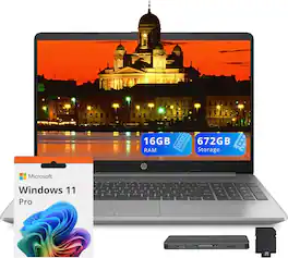 HP - 250 G9 15.6" FHD Business Laptop, Intel Celeron N4500,16GB RAM,512GB SSD,UHD Graphics,Win 11 Pro,160GB Dock Station - Silver