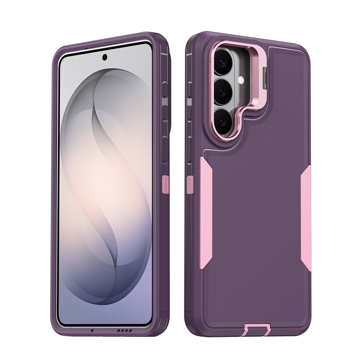 Angle. Dteck - For Samsung Galaxy A17 5G/A16 5G/A26 Rugged Case, Heavy Duty Dual Layer Shockproof Lens Kickstand Drop Protection Cover - Purple.