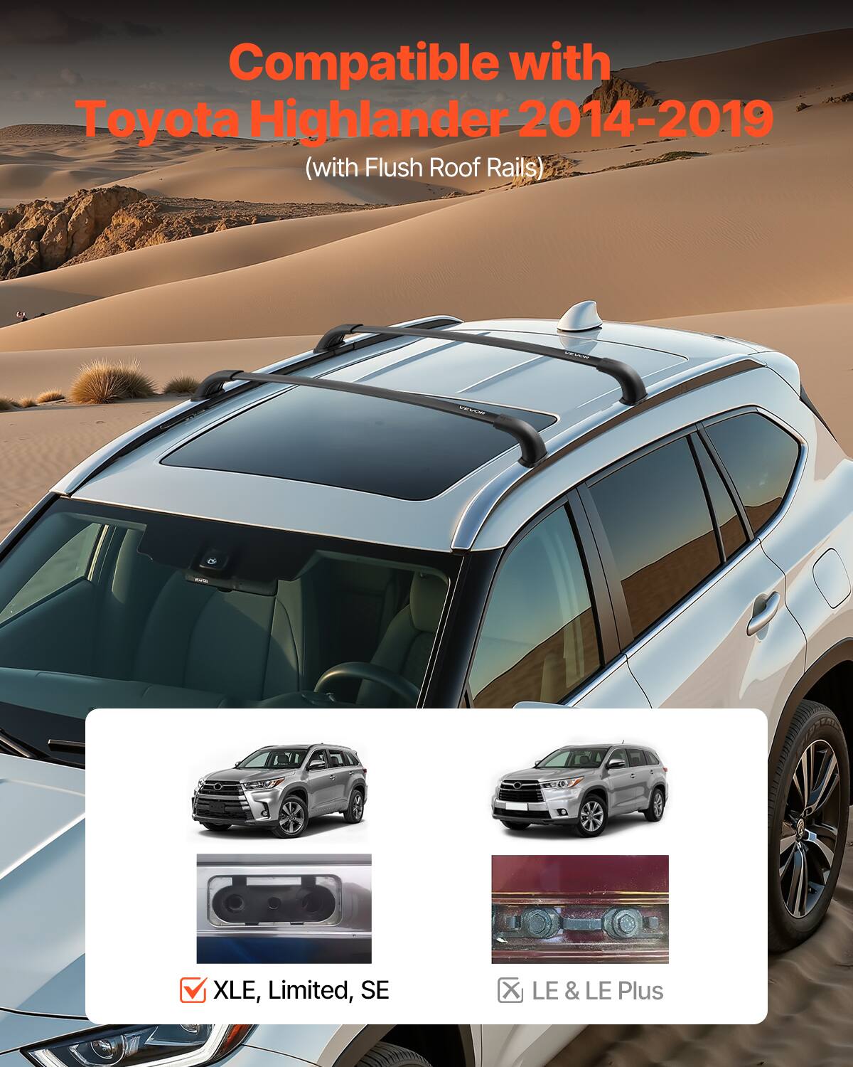 Compatible with Toyota Highlander 2014-2019 (with Flush Roof Rails) ISA  XLE, Limited, SE X LE & LE Plus