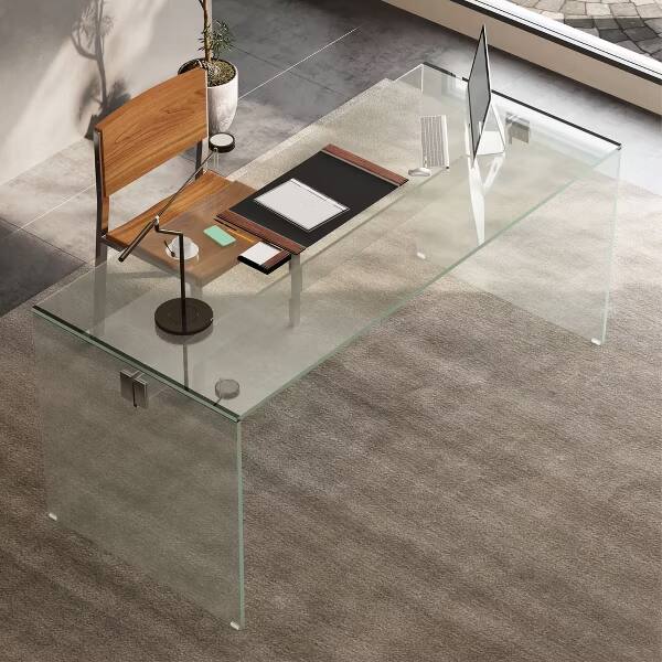 Left. luck idea - Clear Tempered Glass Computer Desk, Modern Transparent Writing Workstation with Stabilizer Bar for Home Office Gaming - white.