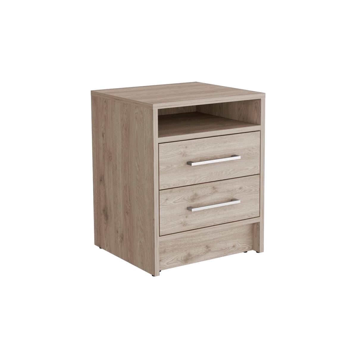 Alt View 3. Loheer - Loheer Light Gray Nightstand with Two Drawers and Open Shelf for Small Spaces - Light Gray.
