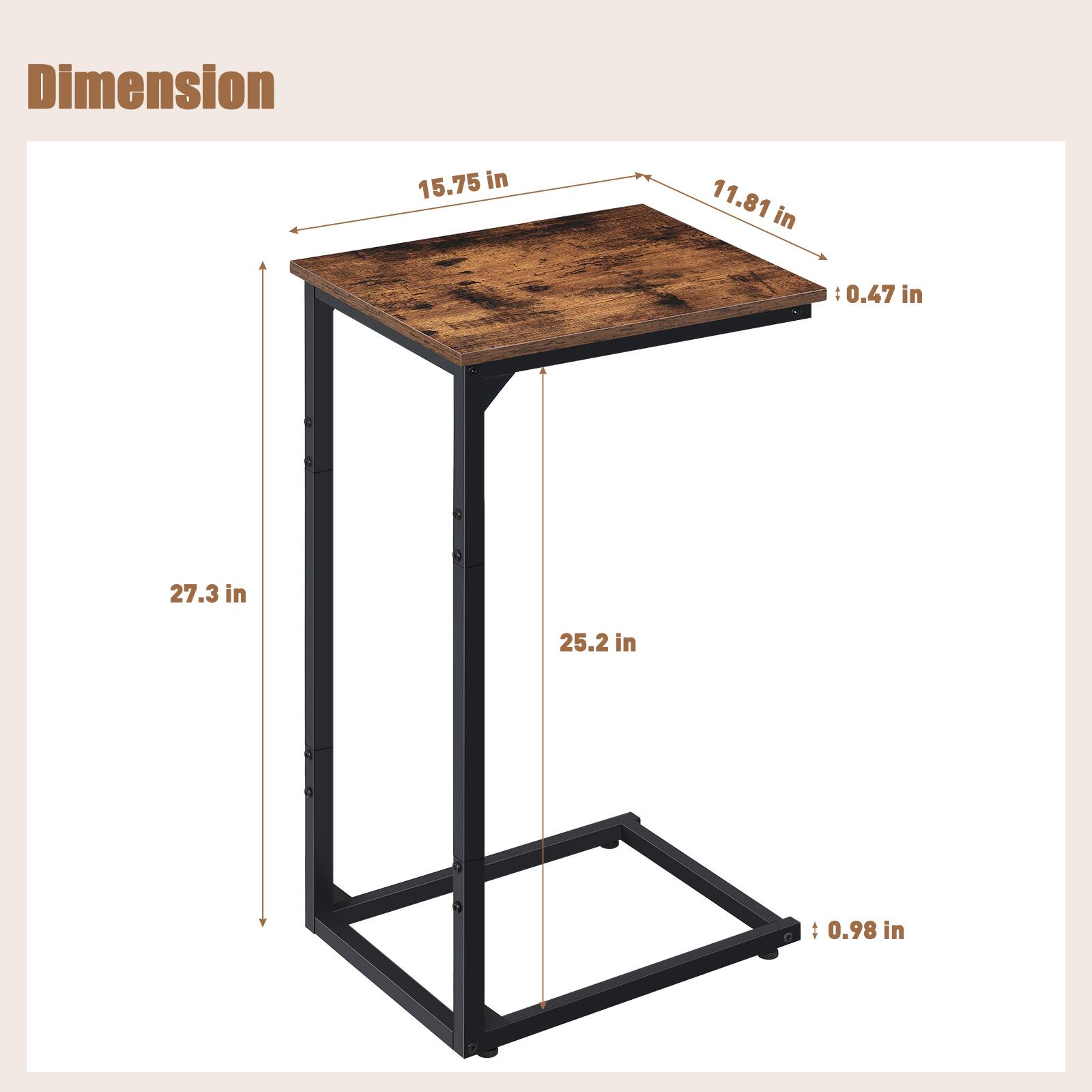 Dimension: 15.75 in x 11.81 in x 0.47 in  
Height: 27.3 in x 25.2 in x 0.98 in