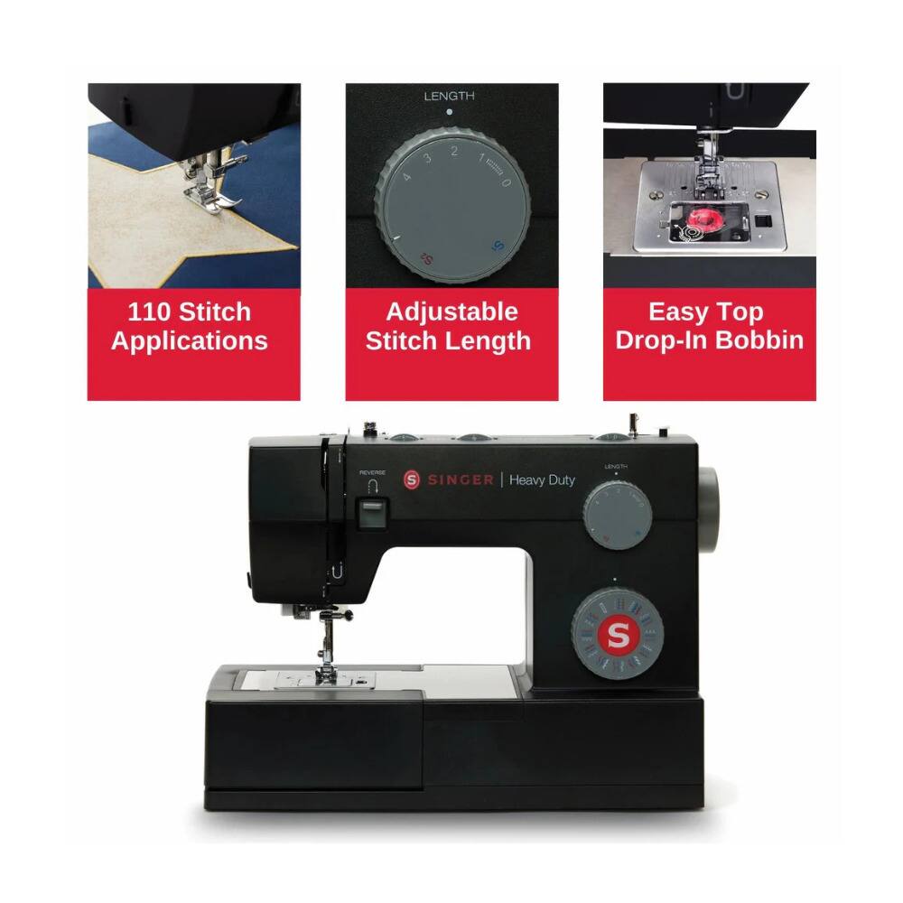 LENGTH 2 3 1 4 21 1 0 Si 110 Stitch Applications Adjustable Stitch Length Easy Top Drop-In Bobbin SINGER Heavy Duty