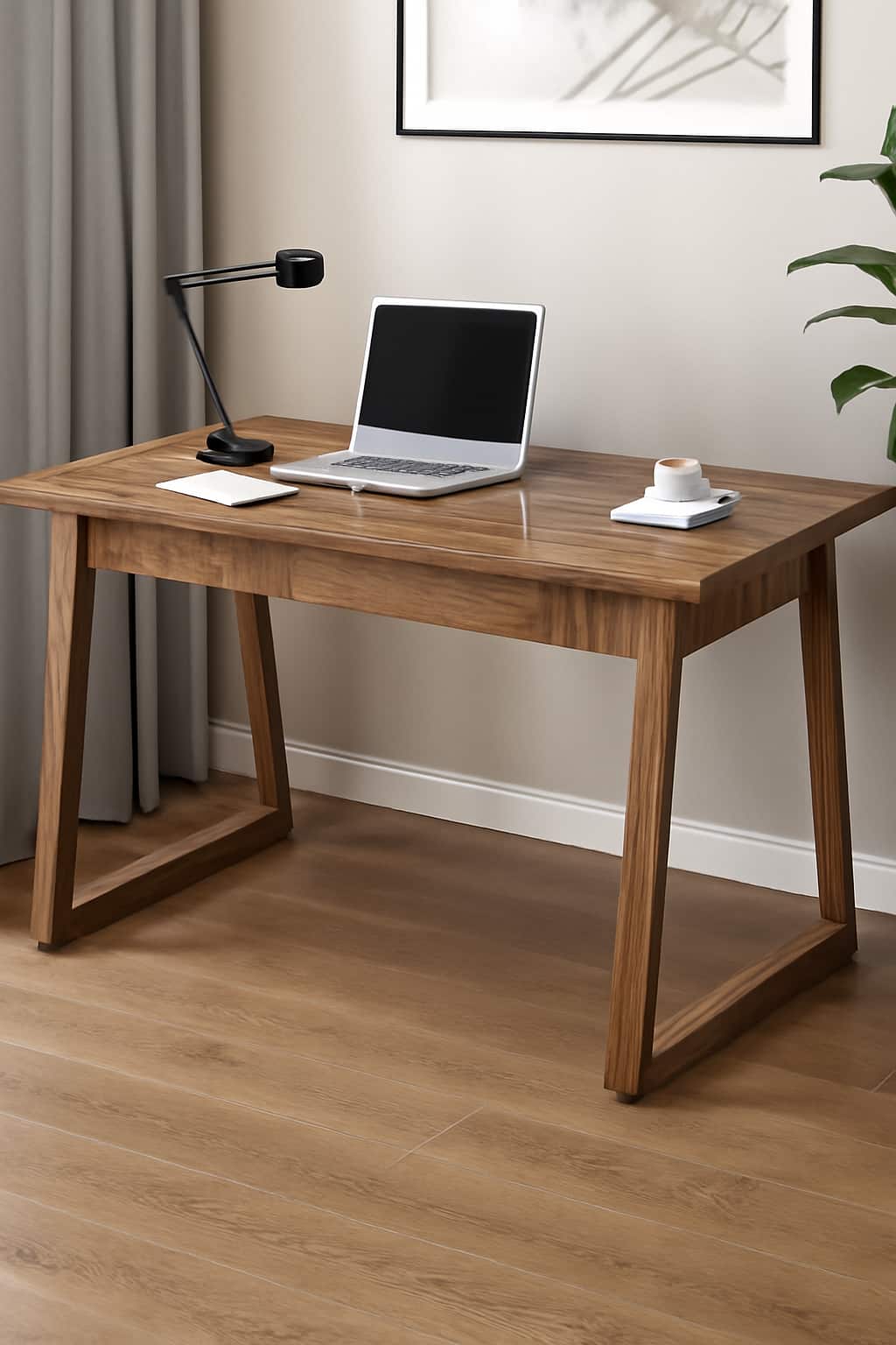 Zell Electronics - 55" Walnut Executive Desk, Minimalist Wooden Writing Table for Home Office or Study - Walnut Brown