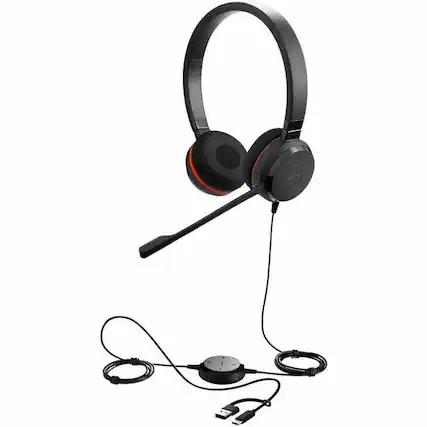 Front. Jabra - Jabra Evolve 20 Headset - Stereo - USB Type C, USB Type A - Wired - 20 Hz to 20 kHz - On-ear, Over-the-head - Binaural - Black.