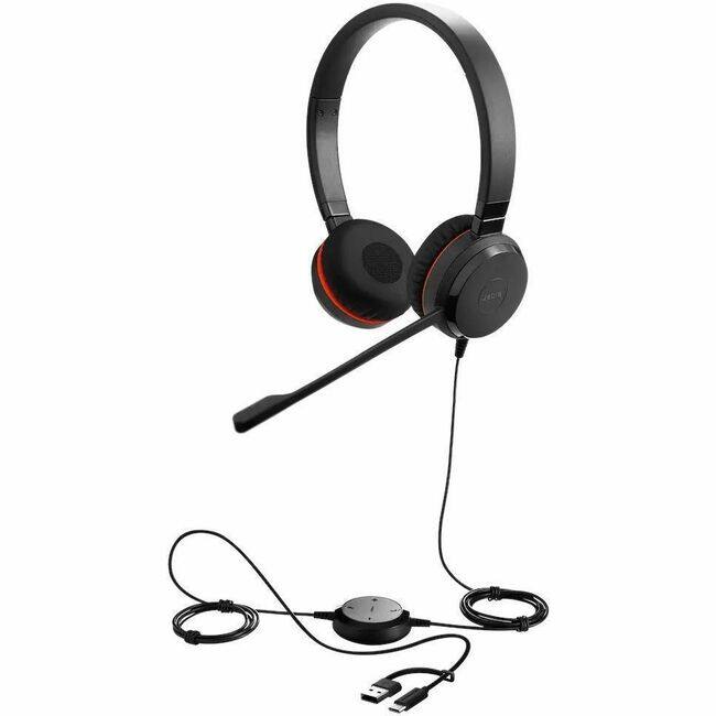 Jabra - Evolve 20 Headset - Stereo - USB Type C, USB Type A - Wired - 20 Hz to 20 kHz - On-ear, Over-the-head - Binaural - Black