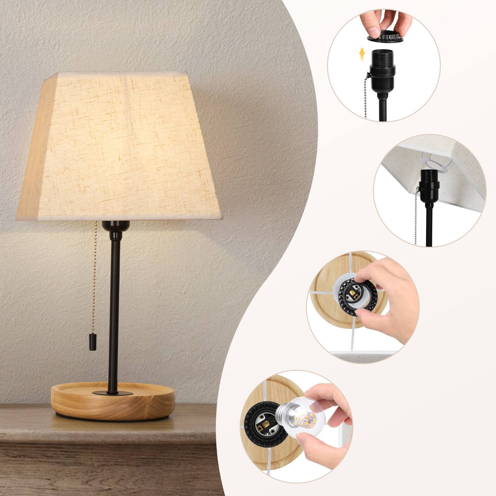 Left. Oumilen - Set of 2 Modern Bedroom Table Lamps Pull Chain Control Bedside Nightstand Lamps.