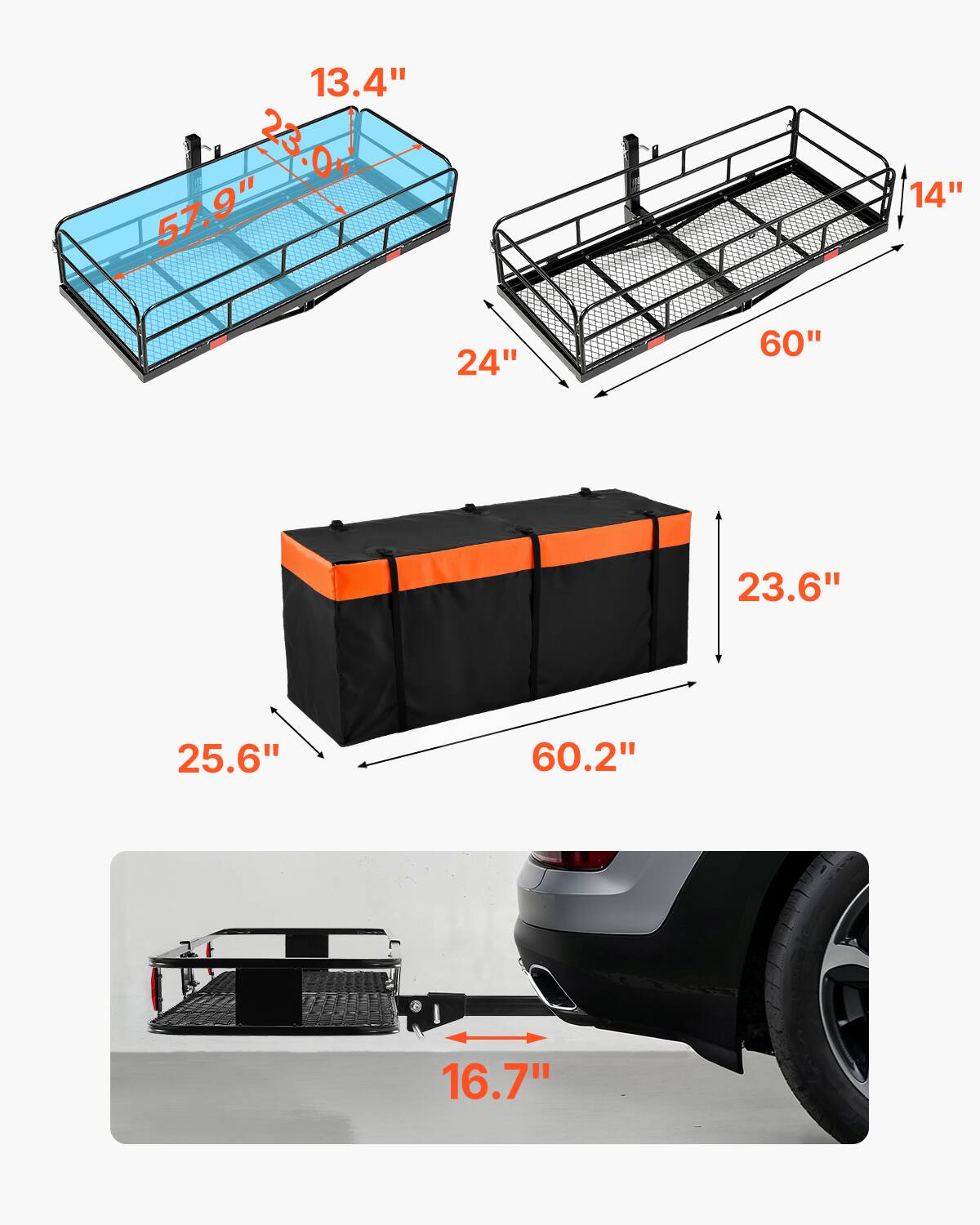 13.4", 23.0", 57.9", 14", 24", 60", 23.6", 25.6", 60.2", 16.7"