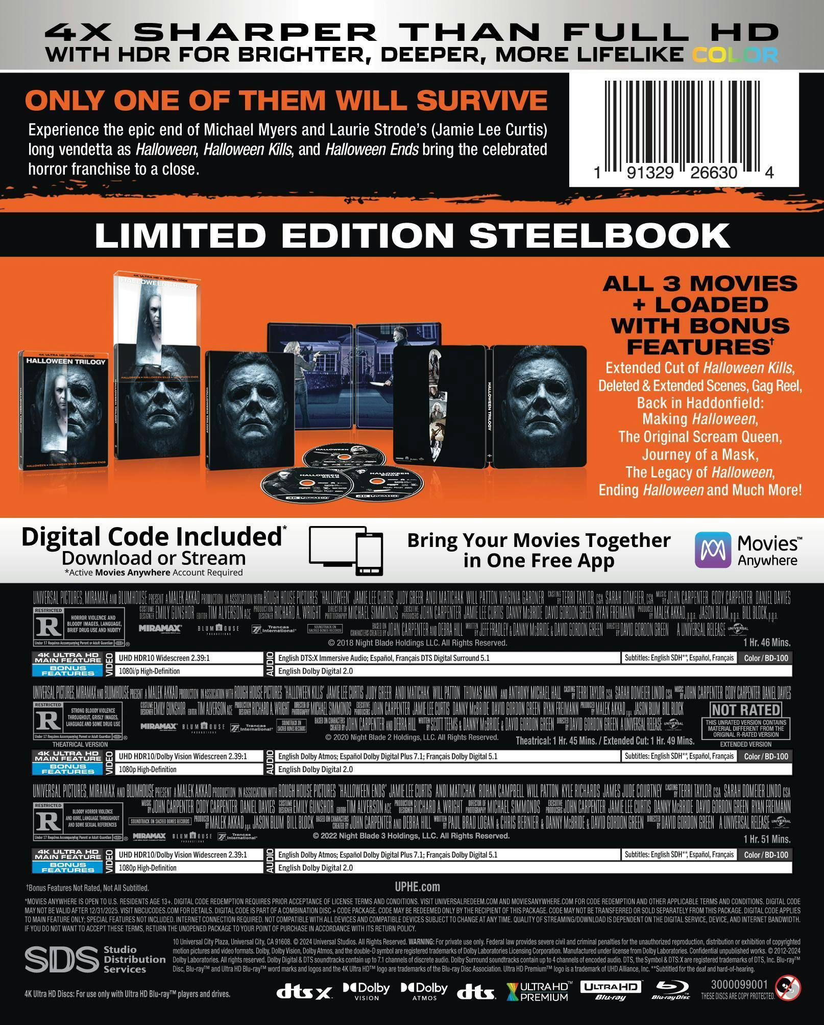Back. Halloween Trilogy (Halloween / Halloween Kills / Halloween Ends) - Limited Edition Steelbook [UHD].