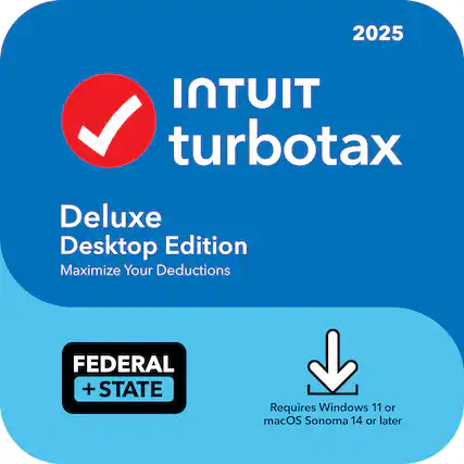 2025 Intuit TurboTax Deluxe Desktop Edition
Maximize Your Deductions
Federal + State
Requires Windows 11 or macOS Sonoma 14 or later