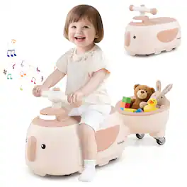 Gymax - 2-in-1 Kids Ride on Toy Toddlers Sliding Car w/Detachable Trailer for Children - Beige