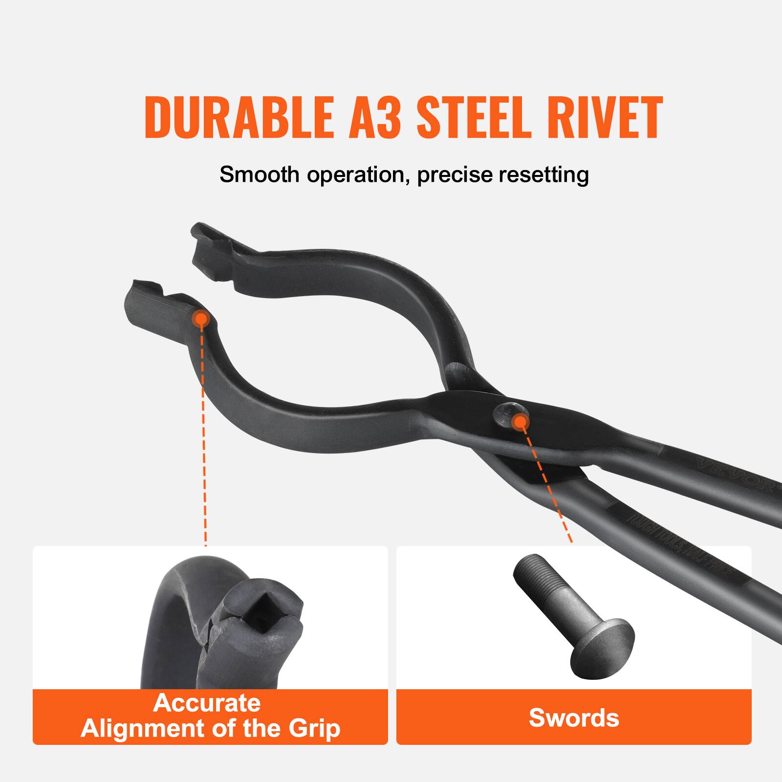 DURABLE A3 STEEL RIVET  
Smooth operation, precise resetting  

Accurate Alignment of the Grip  
Swords