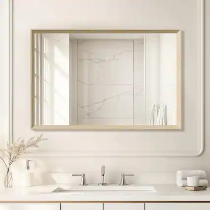 Front. ULTRUE - ULTRUE UTBM0RT01OW06090 Oak Wood Effect 24x36 Framed Wall Mirror.