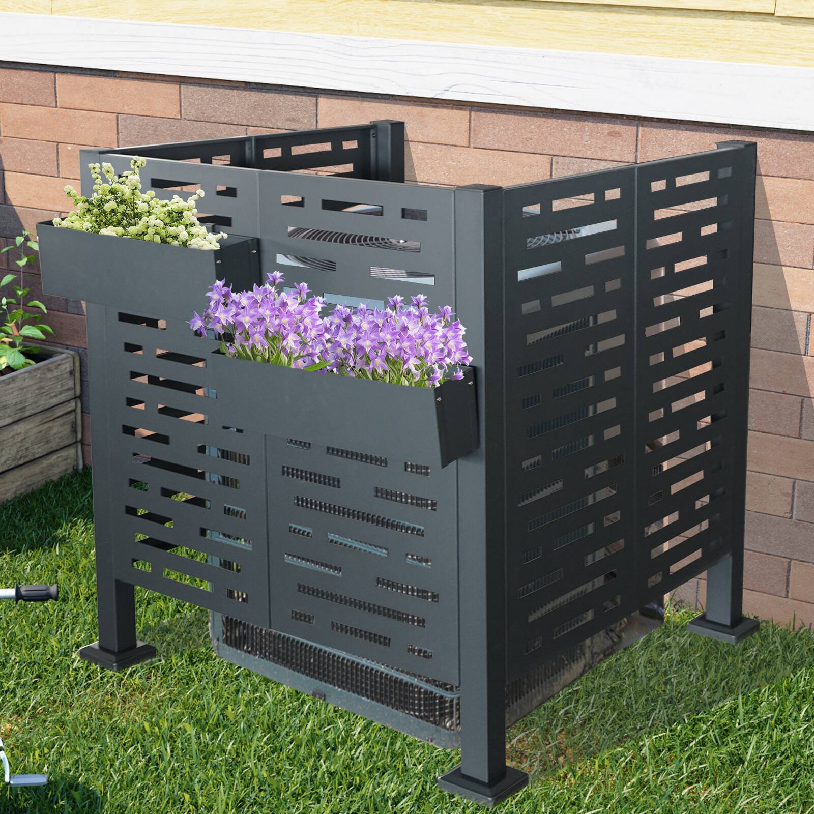 Angle. Mondawe - 3.5 x3.5 FT Air Conditioner Fence for Outdoor Units - Charcoal.