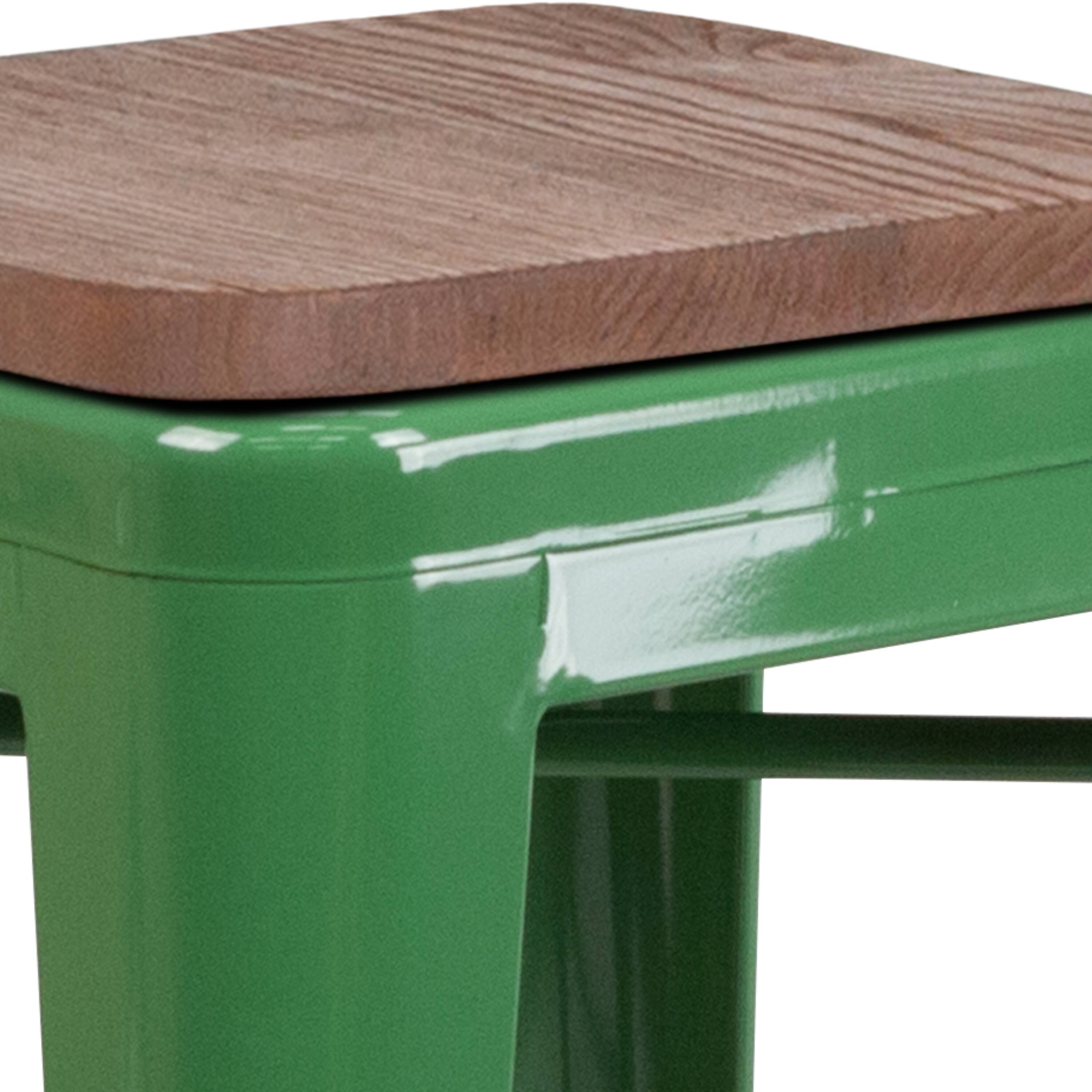Alt View 6. Emma + Oliver - 30"H Backless Metal Barstool with Wood Seat - Green.