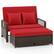 Angle. Costway - Patio Rattan Daybed Wicker Loveseat Sofa with Multifunctional Ottoman - Mix Brown + Red.