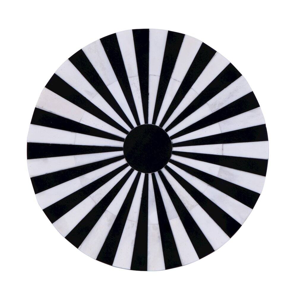 Angle. Butler Specialty - Zane Brass and Bone Inlay Side Round Side Table - Black And White.