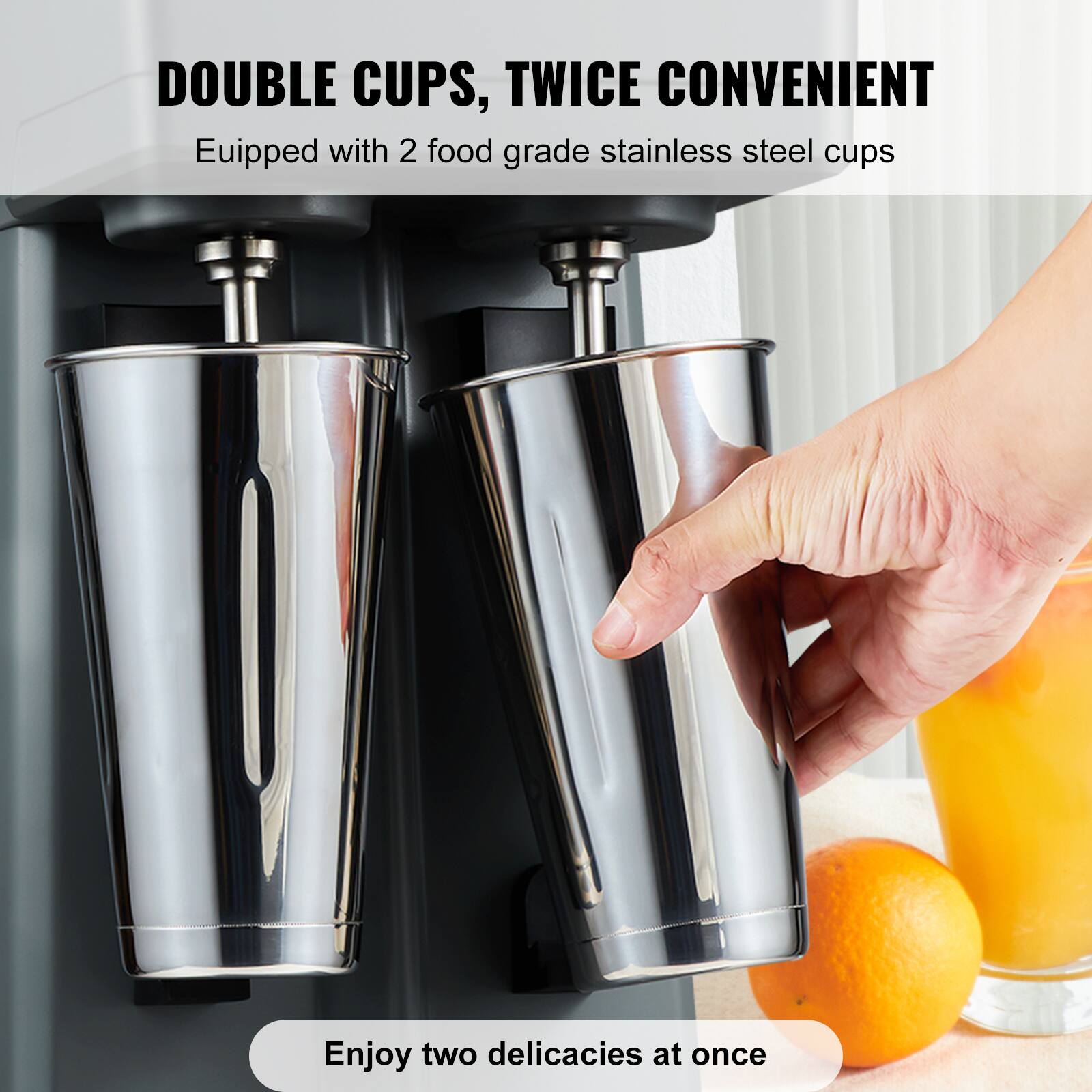 DOUBLE CUPS, TWICE CONVENIENT  
Equipped with 2 food grade stainless steel cups  
Enjoy two delicacies at once