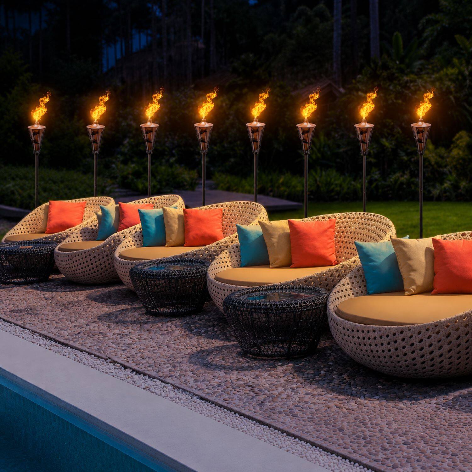 Angle. Sorbus - Matney Outdoor Metal Patio Torches Use for Deck, Patio, Back Yard, Outdoor parties, Wedding – Includes Fiberglass Wick - Bronze 8 Pack.