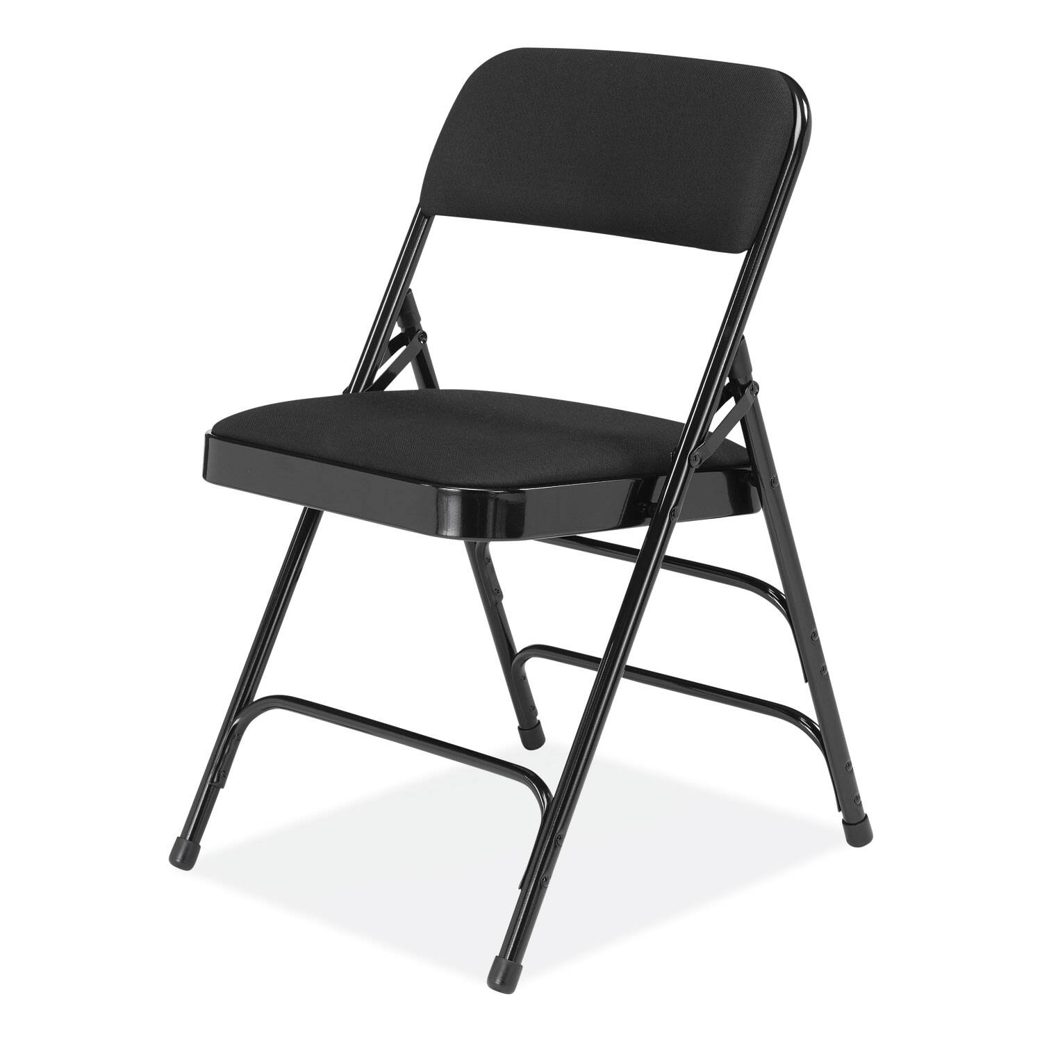 Left. National Brand - 2300 Series Fabric Upholstered Triple Brace Premium Folding Chair Supports Up to 500 lb Midnight Black 4/Carton - Black.