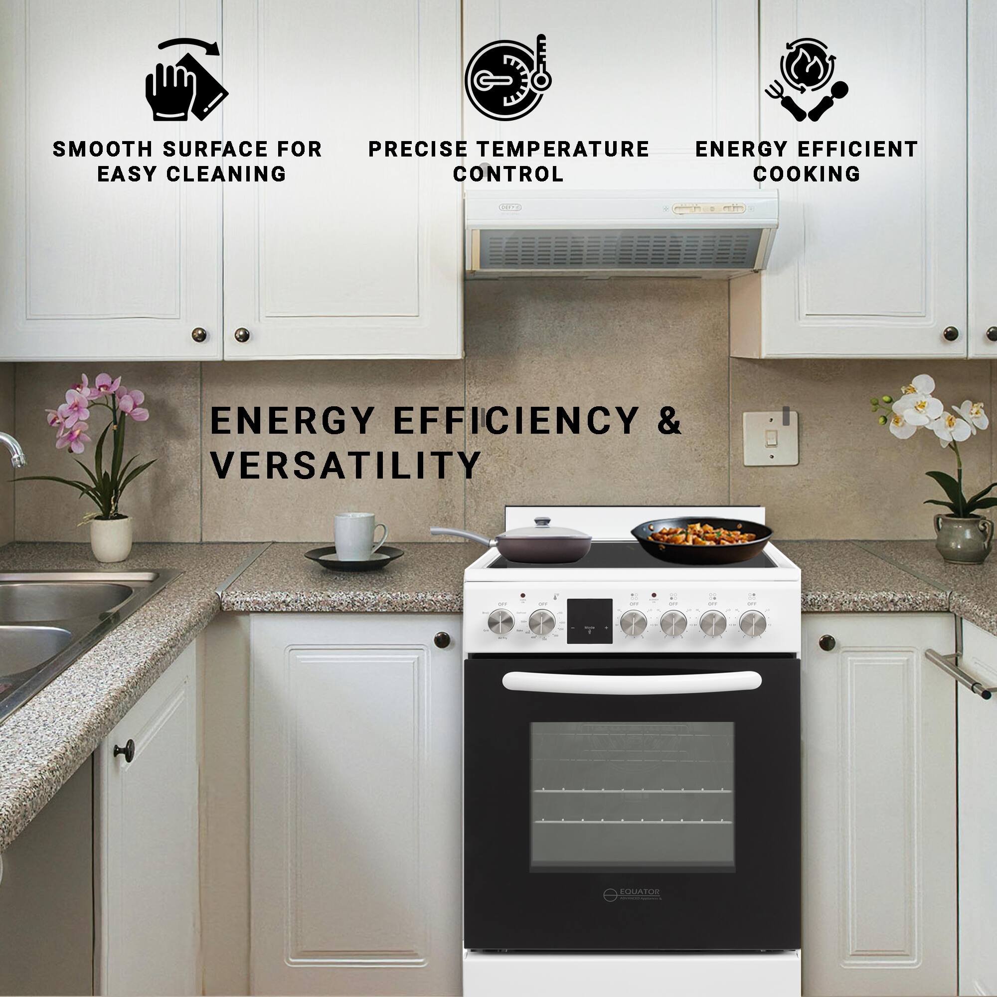 SMOOTH SURFACE FOR EASY CLEANING  
PRECISE TEMPERATURE CONTROL  
ENERGY EFFICIENT COOKING  
ENERGY EFFICIENCY & VERSATILITY