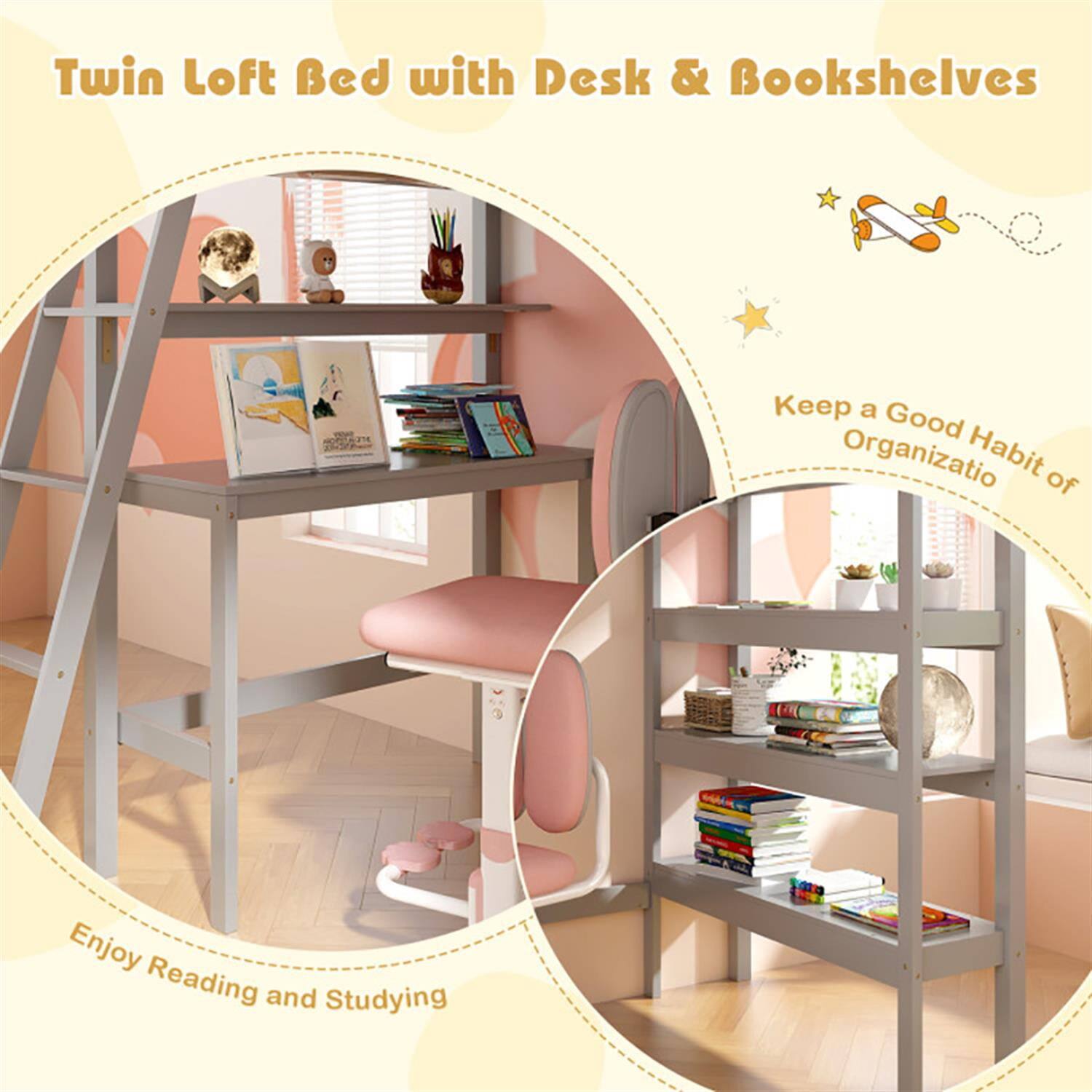 Twin Loft Bed with Desk & Bookshelves

Keep a Good Habit of Organization

Enjoy Reading and Studying