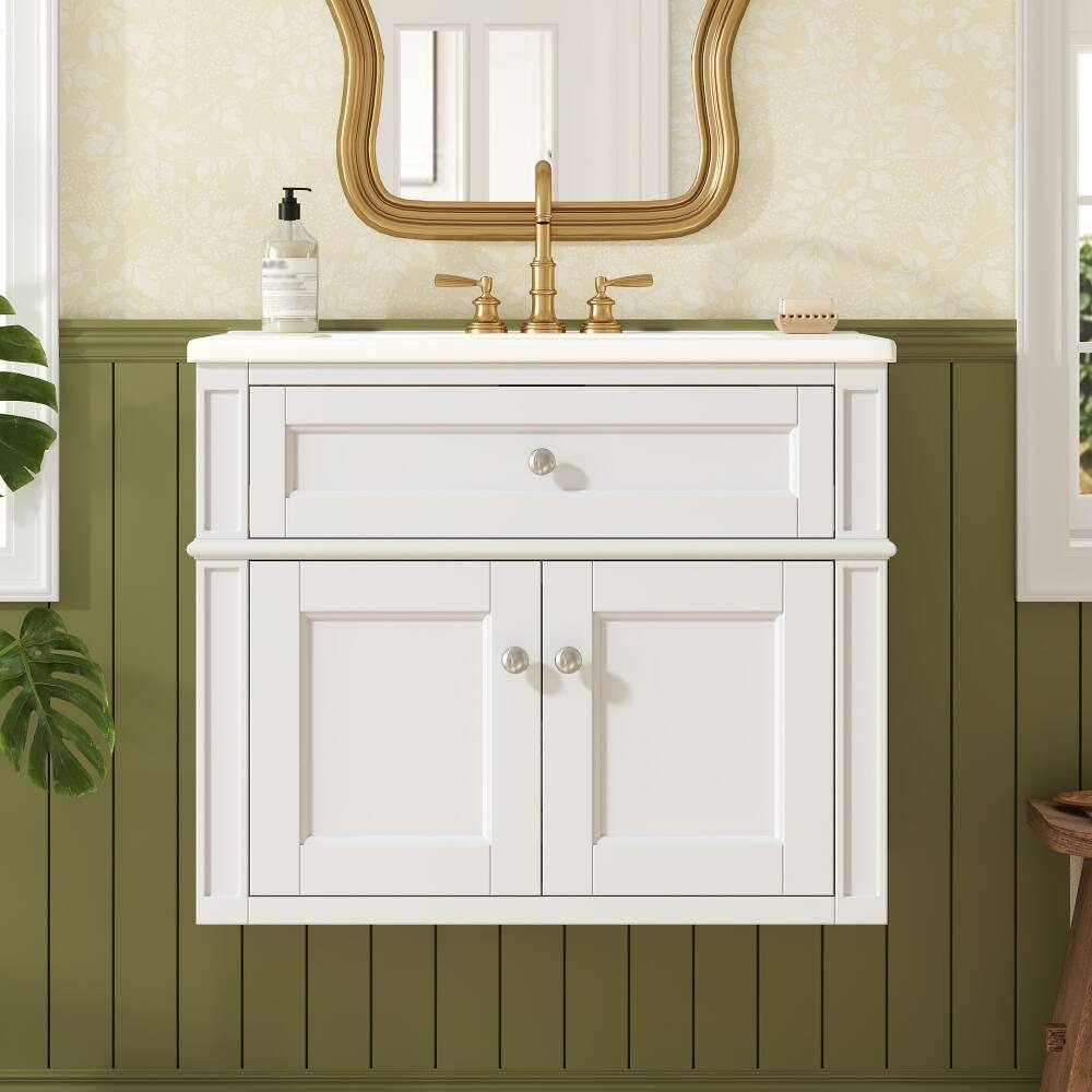 Left. Loheer - Loheer 24 inch Wall Mounted Bathroom Vanity White Floating Vanity with Sink 2 Door - White.