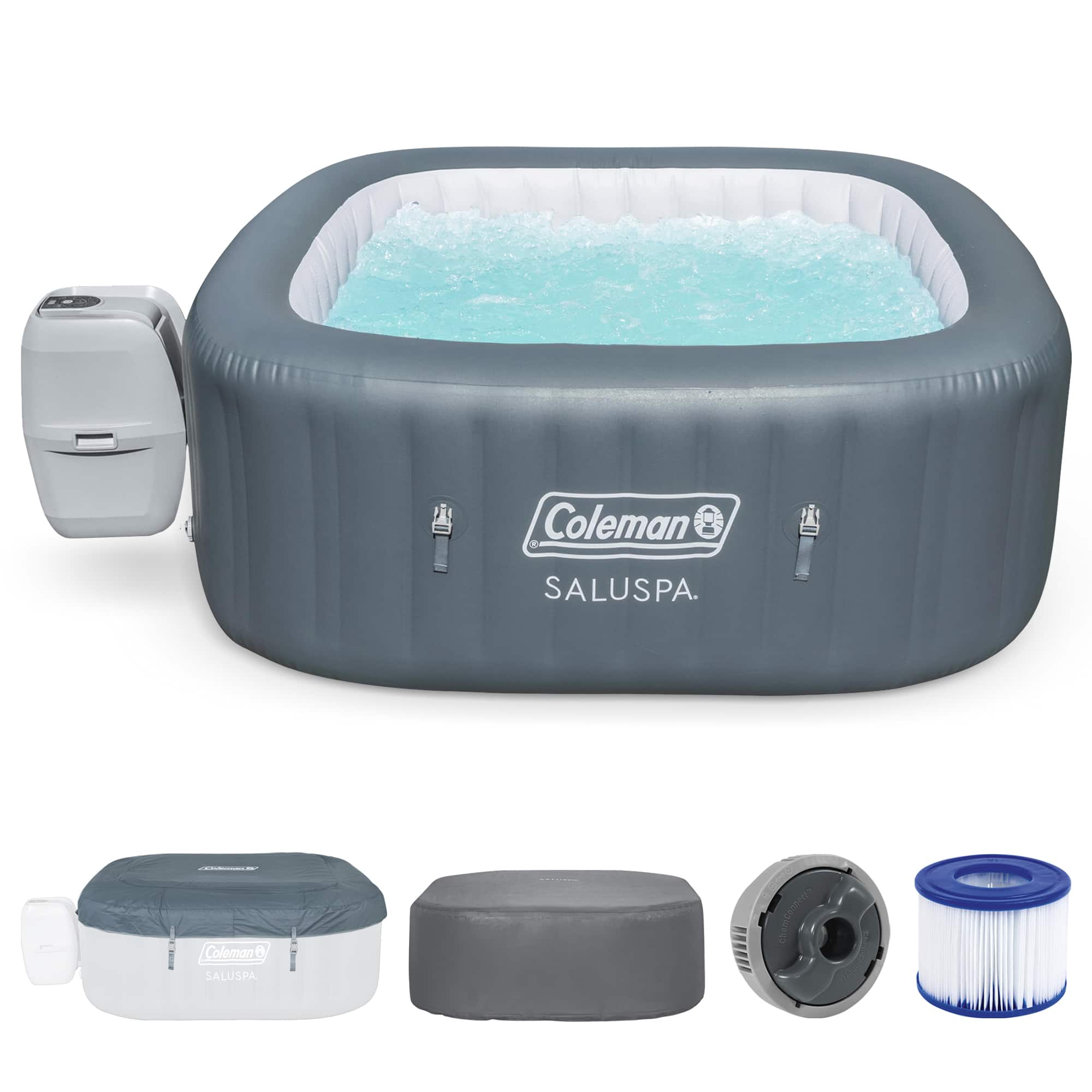 Coleman - Hawaii AirJet Square Inflatable Hot Tub with EnergySense Cover, Grey - Gray