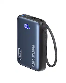 INIU - Portable Charger, Compact 20000mAh PD Power Bank with Built-in Cable & Digital Display for iPhone, Samsung etc - Black