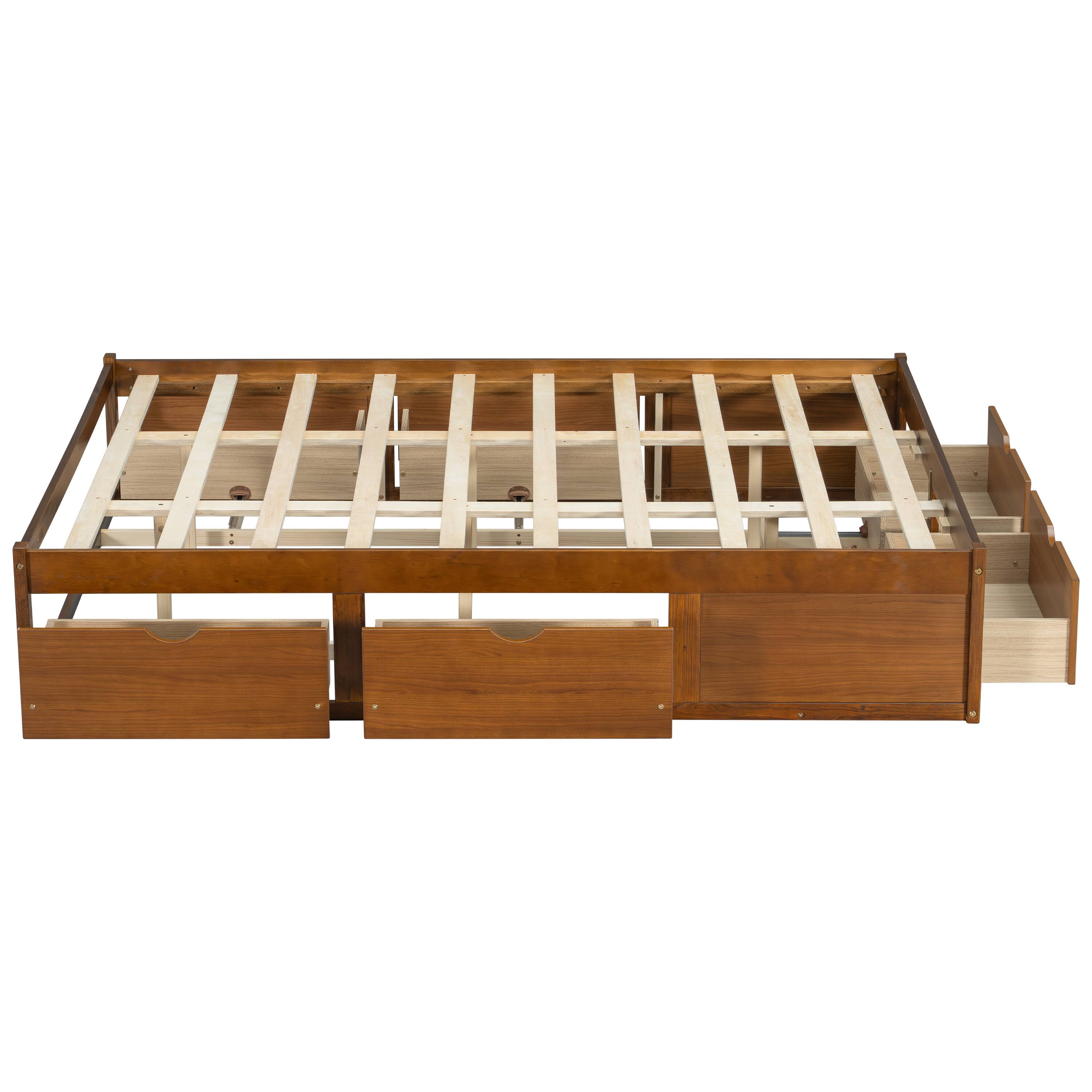 Alt View 2. Whisen - Storage Platform Bed with 6 Spacious Pull-Out Drawers for Bedroom - Walnut.