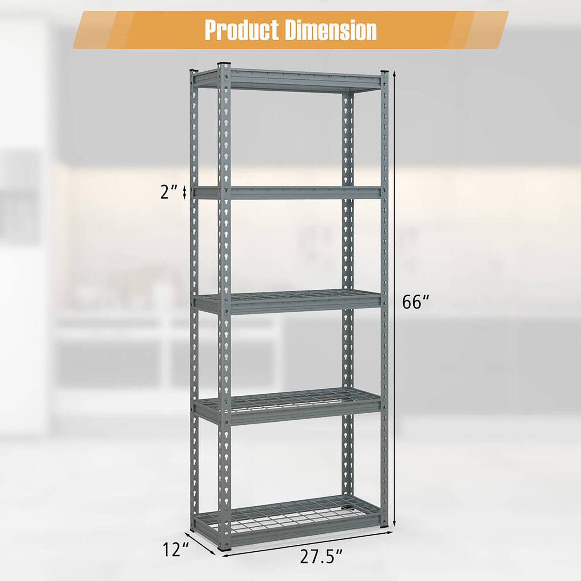 Alt View 2. Gymax - Gymax 4 PCS 5-Tier Metal Shelving Unit Heavy Duty Wire Storage Rack with Anti-slip Foot Pads - Gray.