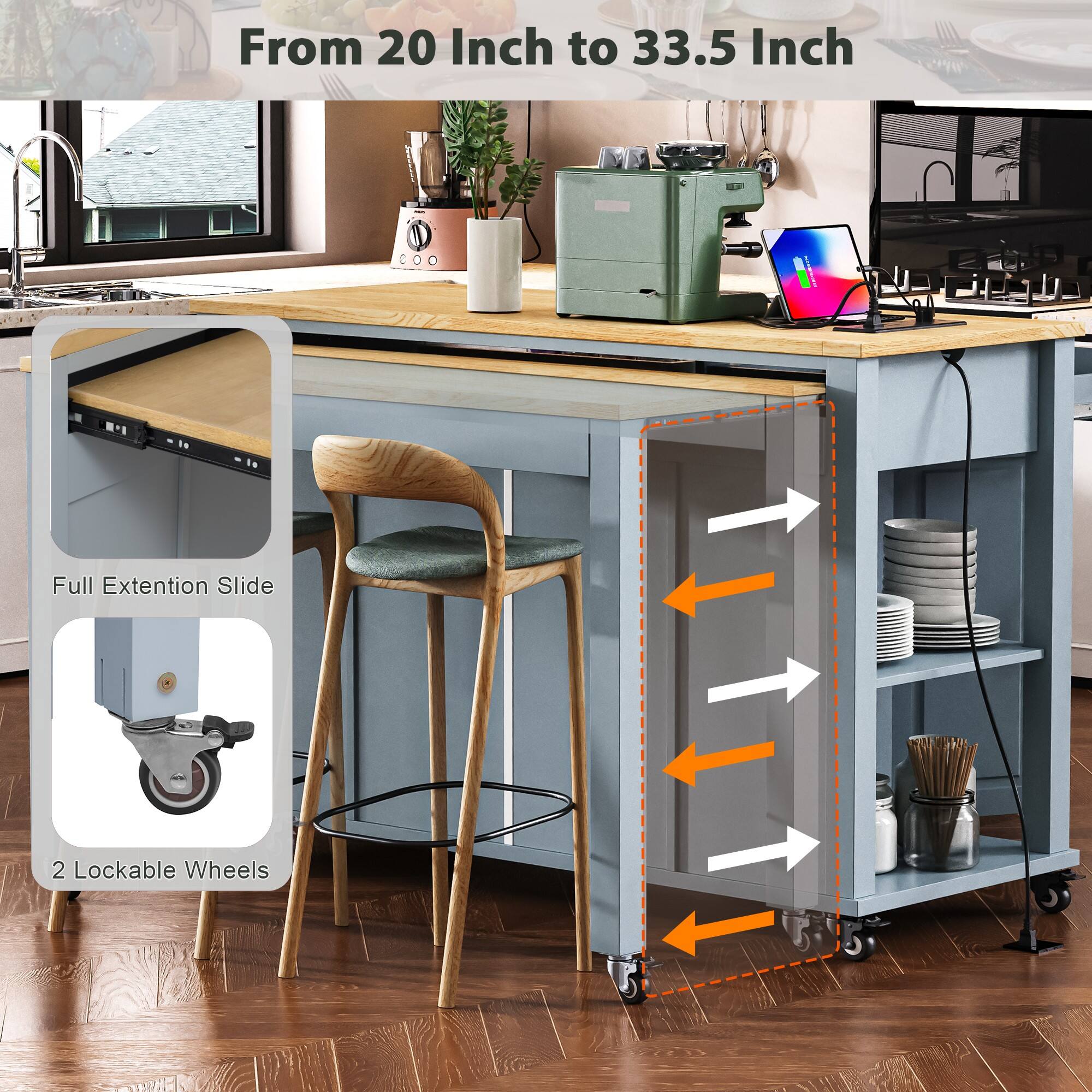 From 20 Inch to 33.5 Inch Full Extension Slide 2 Lockable Wheels