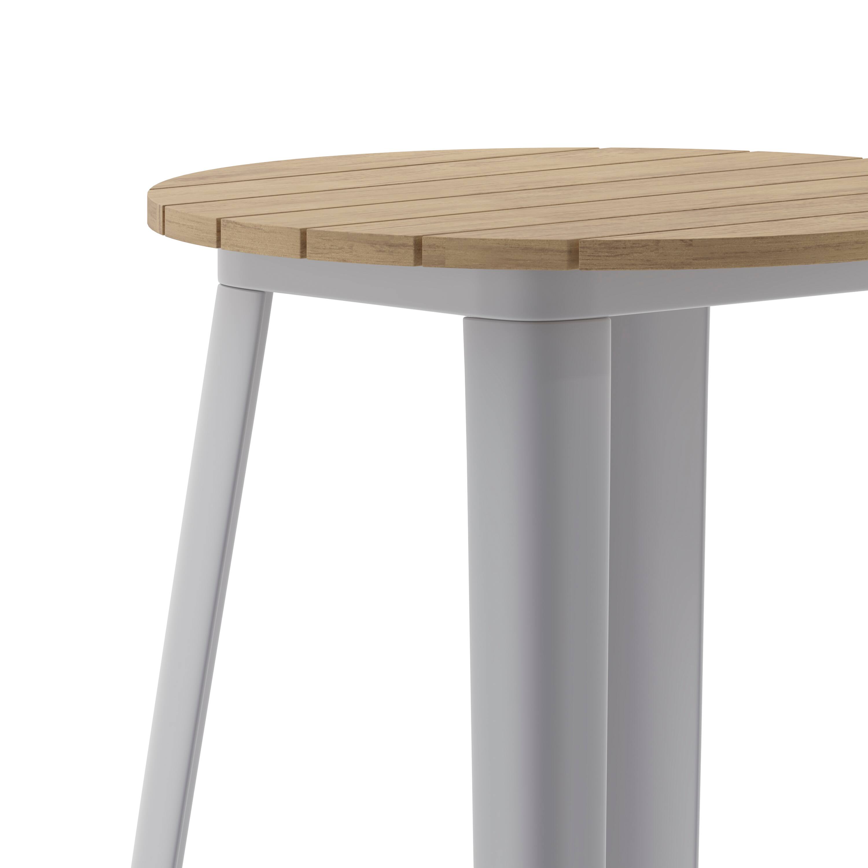 Alt View 9. Emma + Oliver - Drew Indoor/Outdoor Bar Top Table, 23.75" Round All Weather Poly Resin Top with Steel base - Brown Top/Silver Frame.