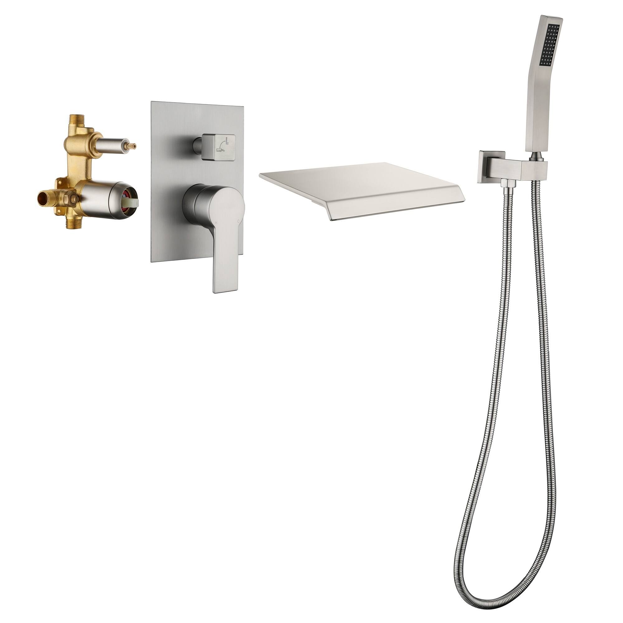 Front. Boyel Living - Brushed Nickel Wall Mount Bathtub Faucet Brass SUS304 2-Function Valve Handheld 60-Inch Hose cUPC - Brushed Nickel.