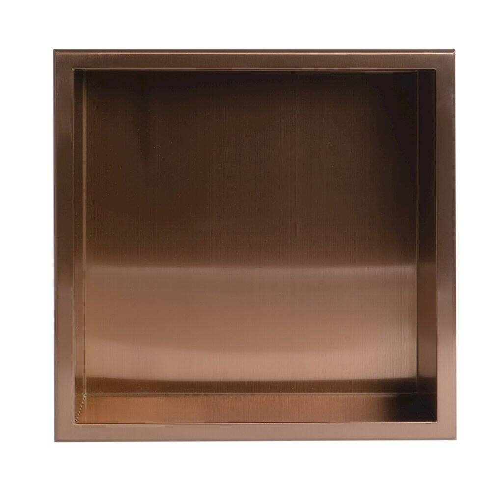 Angle. Alfi - 16" x 16" Brushed Copper PVD Steel Square Single Shelf Shower Niche - Brown.
