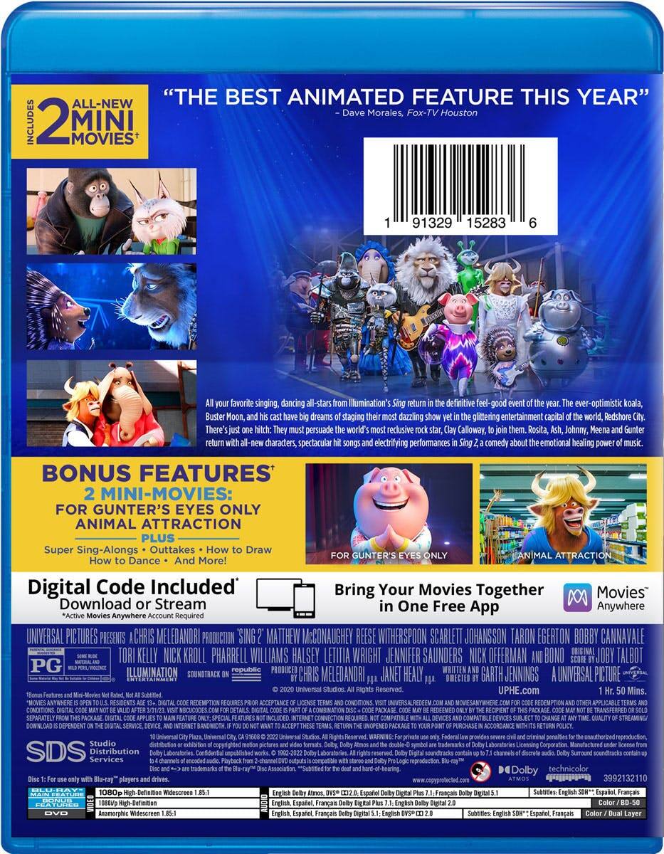 Back. Sing 2 (with DVD) [Blu-ray].