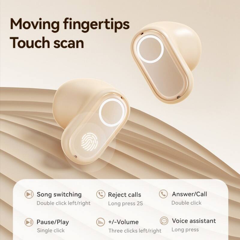 Moving fingertips Touch scan

- Song switching: Double click left/right
- Reject calls: Long press 2S
- Answer/Call: Double click
- Pause/Play: Single click
- +/- Volume: Three clicks left/right
- Voice assistant: Long press
