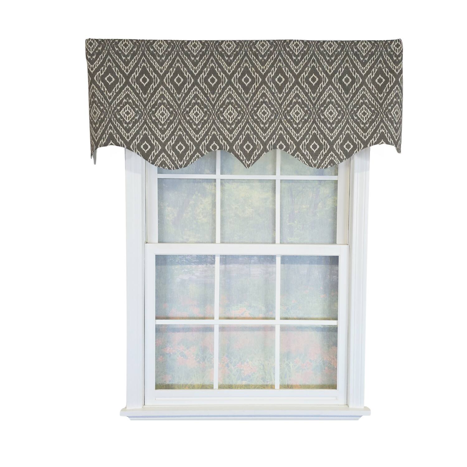 Front. RLF Home - RLF Home 100% Cotton Corsica Regal  Fully lined Windows Rod Pocket Valance 50" x 17"  Gray - Gray.