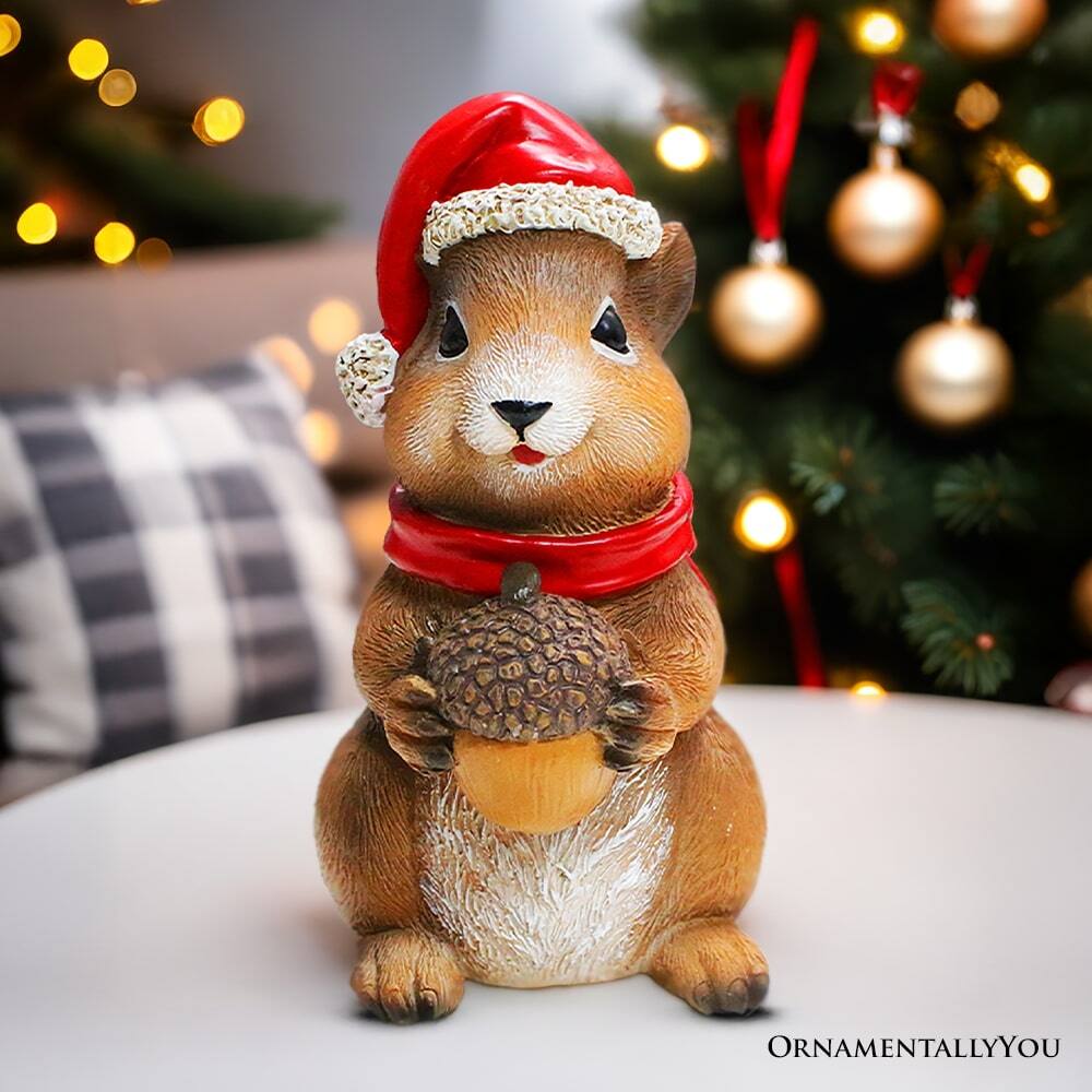 Back. OrnamentallyYou - Charming Chipmunk with Santa Hat Figurine, 5" Playful Christmas Rodent Garden Statue - Red.