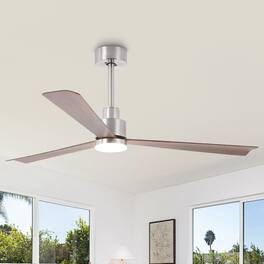 Parrot Uncle - 52-Inch Modern Propeller Ceiling Fan with Dimmable LED Light, 6-Speed DC Motor, Remote Control - Nickel